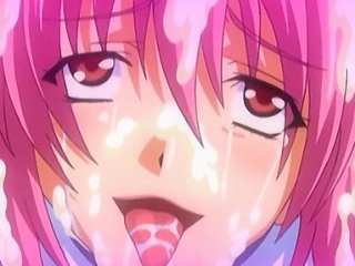 Pink haired hentai girl fucks three shafts