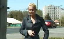 Sexy Blonde Urinating On Road