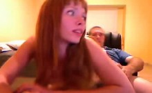 Petite redhead give head to her boyfriend