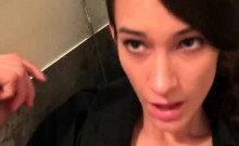 Brunette hottie fucked over bathroom sink