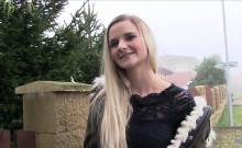 Natural busty Euro teen bangs in public