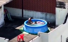 Girls watching couple fuck at pool CFNM