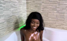 Ebony teen slobbers and rides white dick