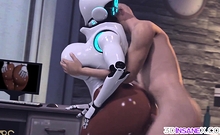 Big ass 3D ebony robot riding huge dick