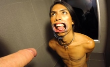 Extreme Asian ladyboy pissing and deepthroat blowjob