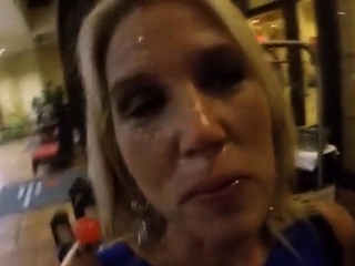 Cum walk through hotel lobby