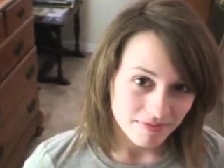 Cute dark blonde girl sucks dick and gags on older guys cum