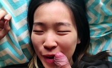 Cute Asian Girlfriend Gives Blowjob For Huge Facial Cumshot