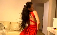 Amateur Busty Brunette Masturbates And Does Hand Job