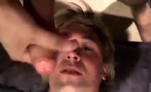 Fucking the twink's mouth and cumming on his face