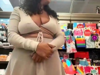 ugly teen in supermarket showing her jewelry to camera 84389