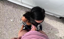 Natural Amateur blowjob outdoors exposed