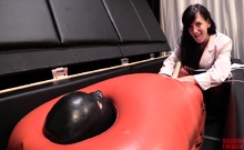 Urine fetish brunette toying both holes after peeing