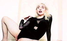Blonde teen in solo action with her pussy