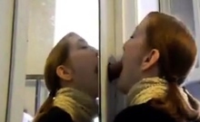 Redhead Amateur Couple's Gloryhole Blowjob