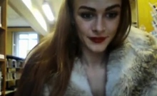 Fur coat flasing in library