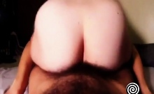 Amateur Girl with a Hairy Bush Grinds Her Big Ass on Cock