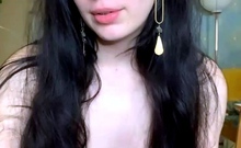 Amateur Busty Brunette Masturbates And Does Hand Job