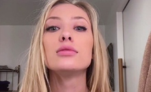 Sexy Blonde Babe With Big Boobs Strips Bra