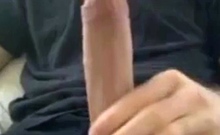 Muscular amateur strokes his big hard cock with a thick bell