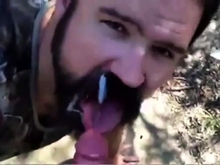 Bearded Daddy Gives Facial in the Woods